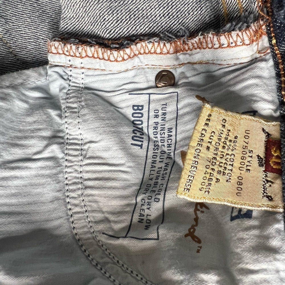 Seven, For All Mankind, SZ 30, blue jeans with amber jeweled signature pockets. - Picture 10 of 11